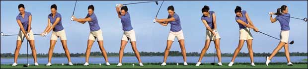 about swinging the golf club, michelle wie demonstrating the golf swing